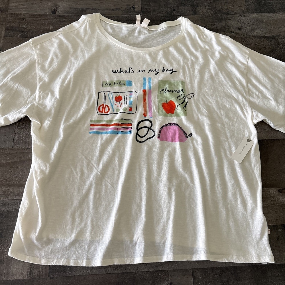 Anthropologie T-shirt What's In My Bag Size Large NWT oversized Lyrebird - Picture 3 of 12